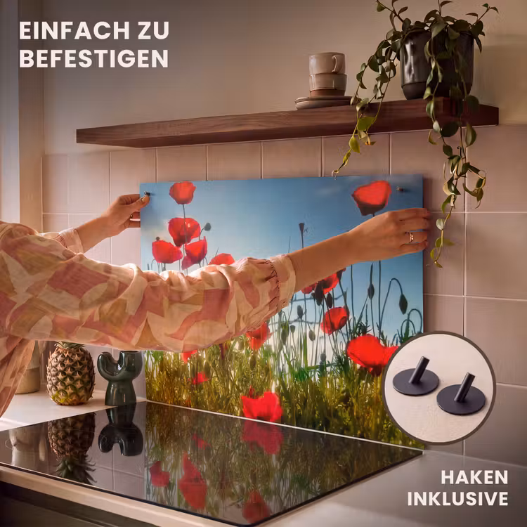 2-in-1 Herdabdeckplatte & Spritzschutz - Sommermohn Schönheit - Zomerse Klaprozenpracht Inductie beschemer met haakjes klein