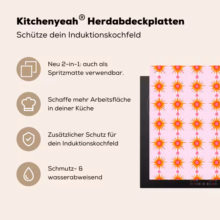 Zon - Motief - Roze Inductie beschemer met haakjes klein 777 -ky-usp-de