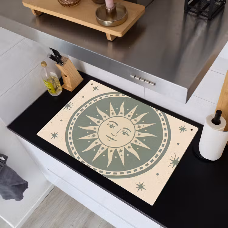 Zon - Sterren - Astrologie - Vintage - Groen Inductie beschemer met haakjes klein -sfeer1