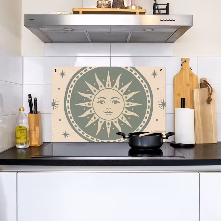 Zon - Sterren - Astrologie - Vintage - Groen Inductie beschemer met haakjes klein -sfeer2