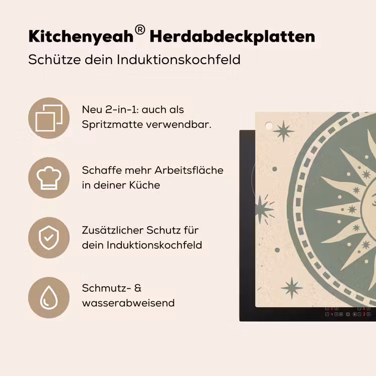 Zon - Sterren - Astrologie - Vintage - Groen Inductie beschemer met haakjes klein -ky-usp-de