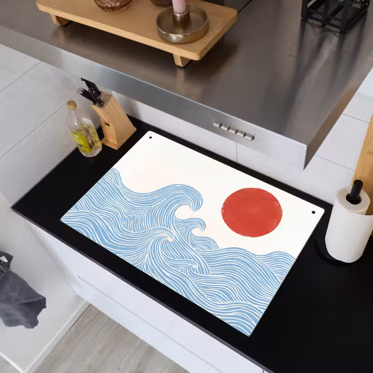 Zon - Golven - Oceaan - Abstract - Rood Inductie beschemer met haakjes klein -sfeer1