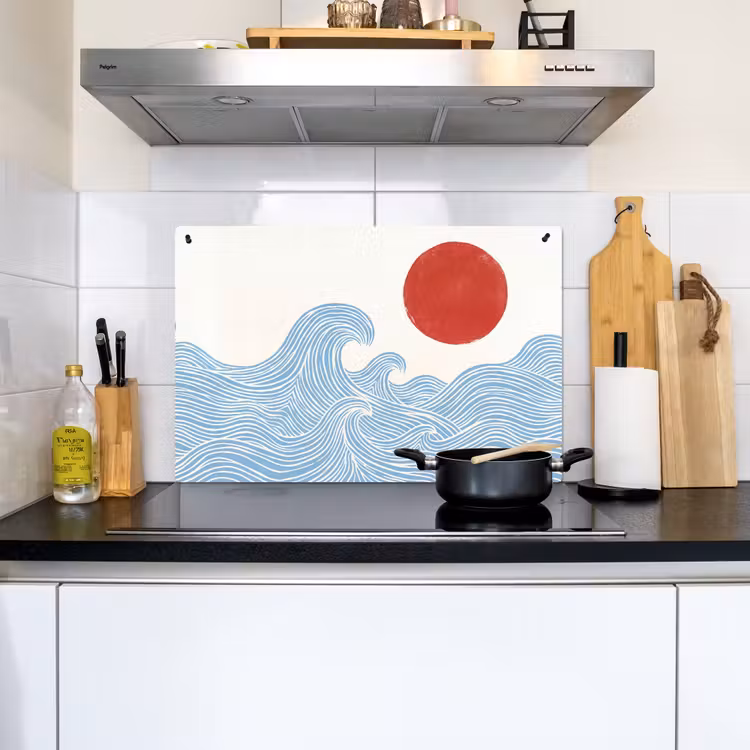 Zon - Golven - Oceaan - Abstract - Rood Inductie beschemer met haakjes klein -sfeer2