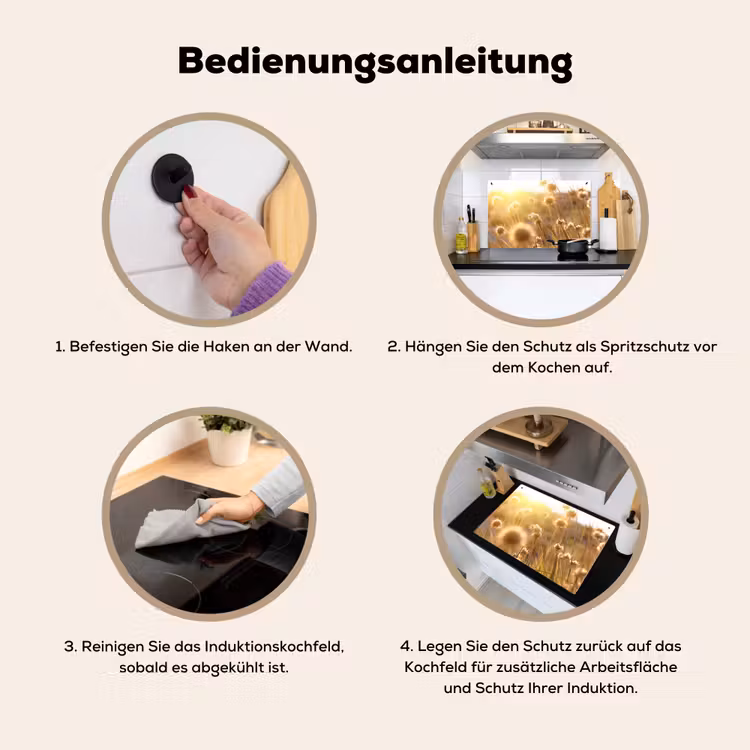 2-in-1 Herdabdeckplatte & Spritzschutz - Sonnenbeschienenes Feld Blumen - Zonovergoten Veldbloemen Inductie beschemer met haakjes klein