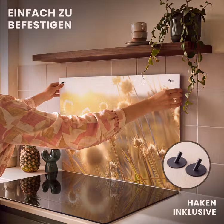 2-in-1 Herdabdeckplatte & Spritzschutz - Sonnenbeschienenes Feld Blumen - Zonovergoten Veldbloemen Inductie beschemer met haakjes klein