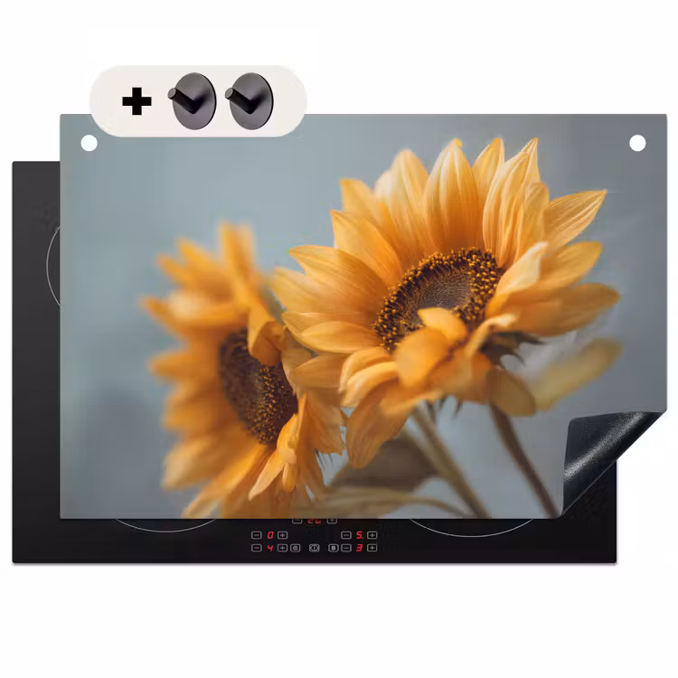 2-in-1 Herdabdeckplatte & Spritzschutz - Sonnenblumen - Gelb - Unscharf - Zonnebloemen - Geel - Wazig Inductie beschemer met haakjes klein
