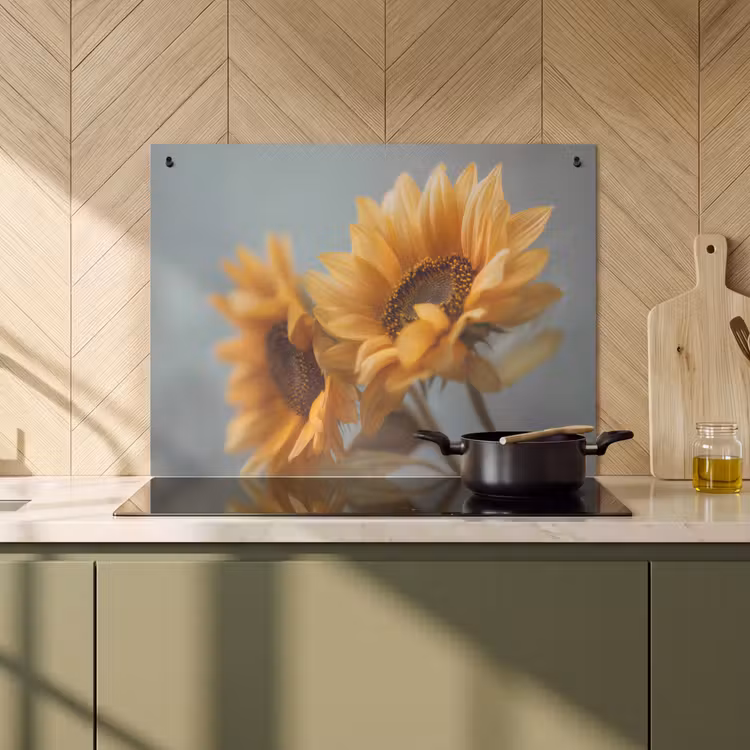2-in-1 Herdabdeckplatte & Spritzschutz - Sonnenblumen - Gelb - Unscharf - Zonnebloemen - Geel - Wazig Inductie beschemer met haakjes klein