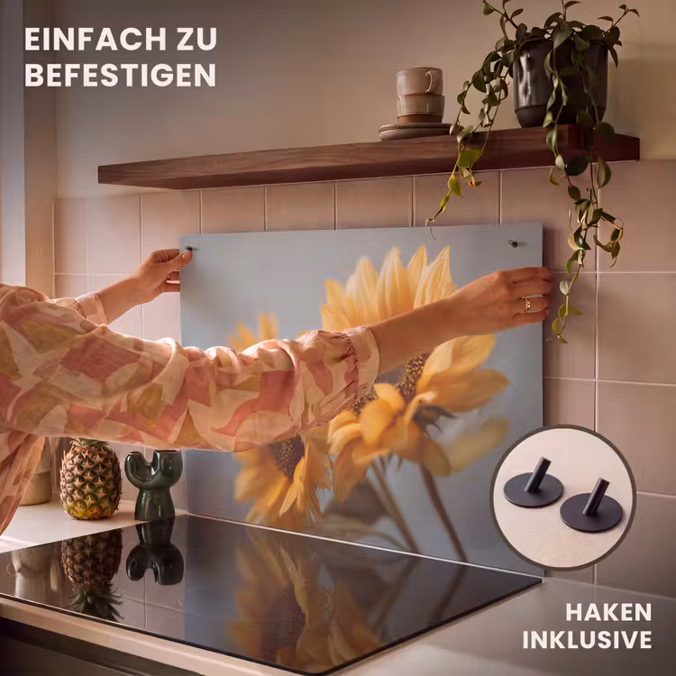 2-in-1 Herdabdeckplatte & Spritzschutz - Sonnenblumen - Gelb - Unscharf - Zonnebloemen - Geel - Wazig Inductie beschemer met haakjes klein
