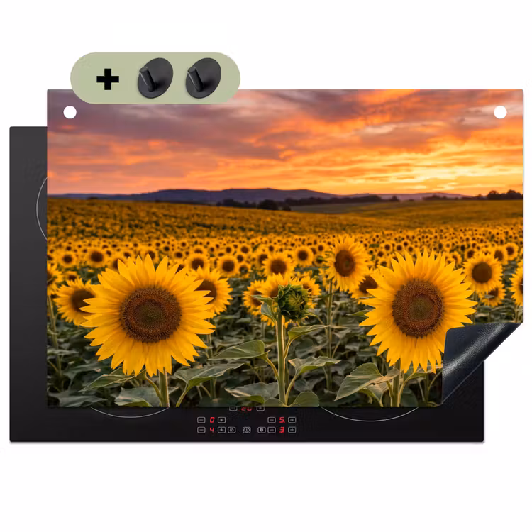 Zonnebloemen - Heuvellandschap - Geel Inductie beschemer met haakjes klein -3d