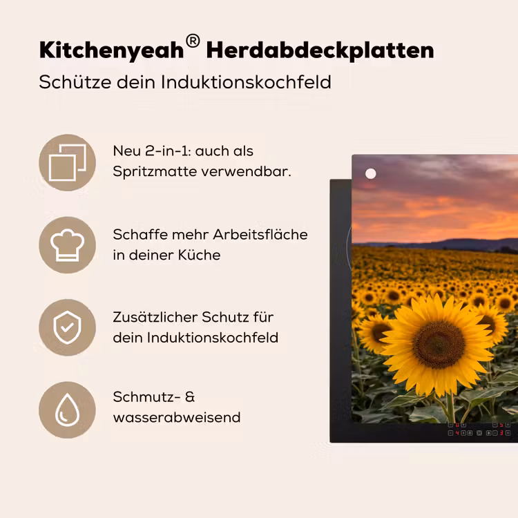 Zonnebloemen - Heuvellandschap - Geel Inductie beschemer met haakjes klein -ky-usp-de