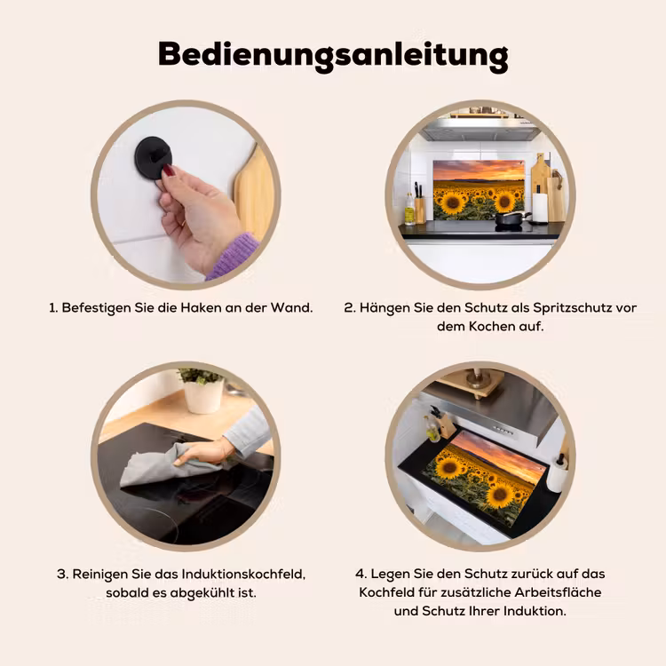 Zonnebloemen - Heuvellandschap - Geel Inductie beschemer met haakjes klein -ky-gebruik-de