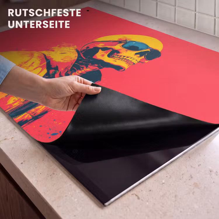 2-in-1 Herdabdeckplatte & Spritzschutz - Sonnenbrille - Totenkopf - Jacke - Rot - Zonnebril - Schedel - Jas - Rood Inductie beschemer met haakjes klein