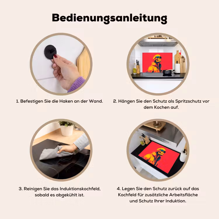 2-in-1 Herdabdeckplatte & Spritzschutz - Sonnenbrille - Totenkopf - Jacke - Rot - Zonnebril - Schedel - Jas - Rood Inductie beschemer met haakjes klein