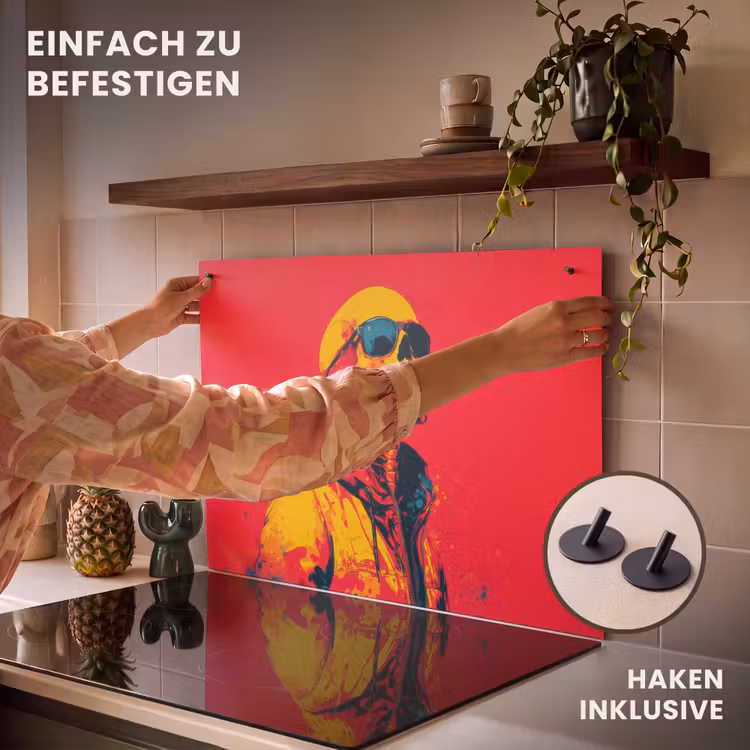 2-in-1 Herdabdeckplatte & Spritzschutz - Sonnenbrille - Totenkopf - Jacke - Rot - Zonnebril - Schedel - Jas - Rood Inductie beschemer met haakjes klein