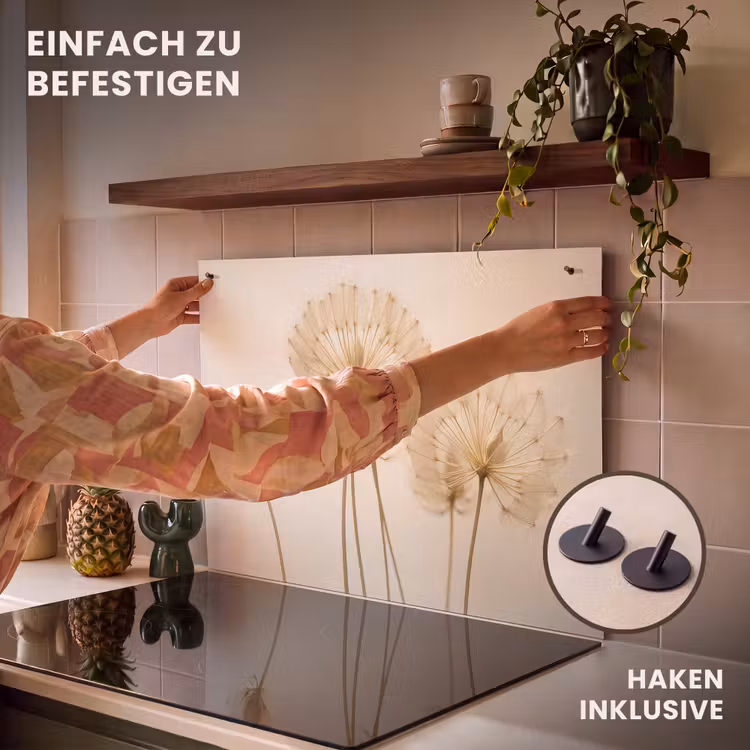 2-in-1 Herdabdeckplatte & Spritzschutz - Sonnendurchflutete Zerbrechlichkeit - Zonovergoten Fragiliteit Inductie beschemer met haakjes klein