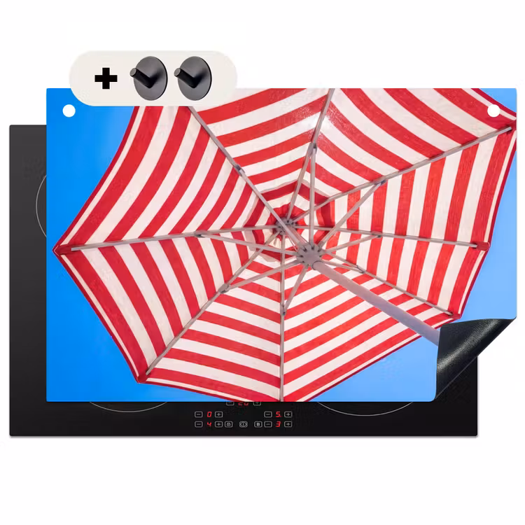 Parasol - Strepen - Zomer - Rood - Blauw Inductie beschemer met haakjes klein -3d