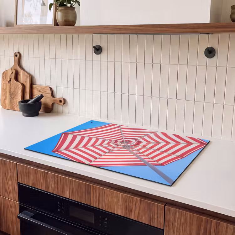 Parasol - Strepen - Zomer - Rood - Blauw Inductie beschemer met haakjes klein -sfeer1