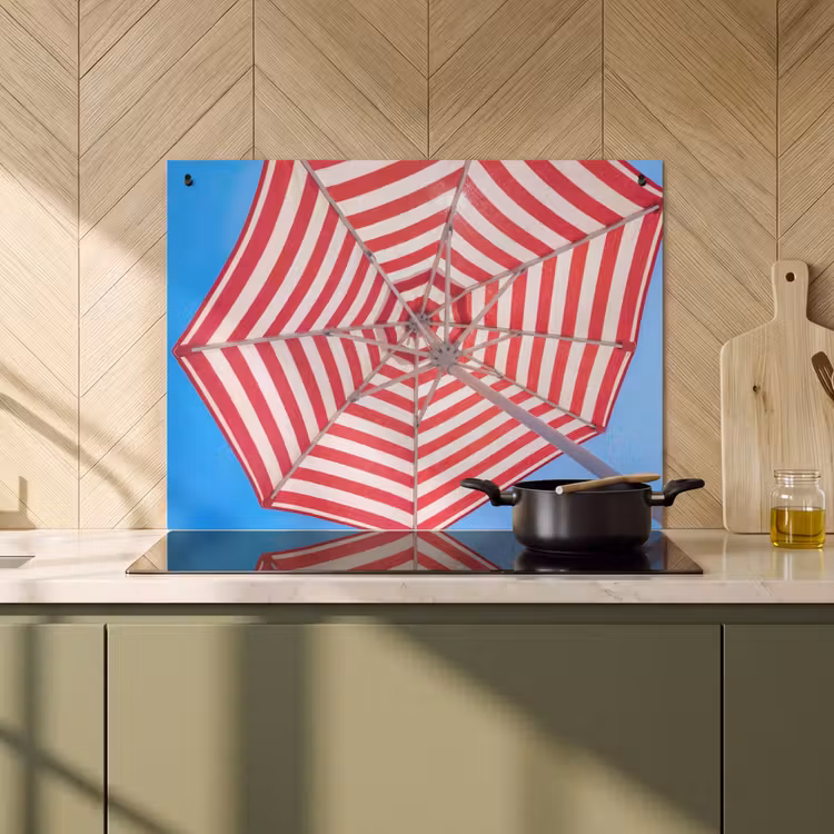 Parasol - Strepen - Zomer - Rood - Blauw Inductie beschemer met haakjes klein -sfeer2
