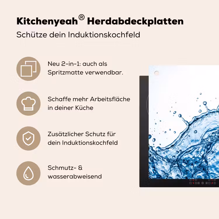Spash - Water - Blauw Inductie beschemer met haakjes klein -ky-usp-de