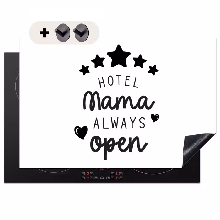 2-in-1 Herdabdeckplatte & Spritzschutz - Sprichwörter - Hotel Mama immer offen - Mama - Zitate - Spreuken - Hotel mama always open - Mama - Quotes Inductie beschemer met haakjes klein