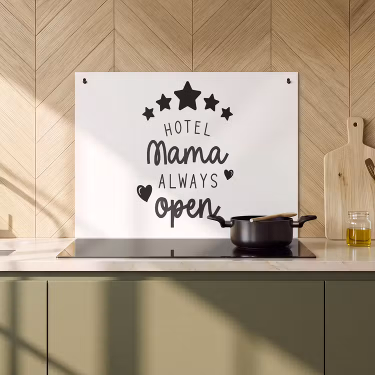 2-in-1 Herdabdeckplatte & Spritzschutz - Sprichwörter - Hotel Mama immer offen - Mama - Zitate - Spreuken - Hotel mama always open - Mama - Quotes Inductie beschemer met haakjes klein