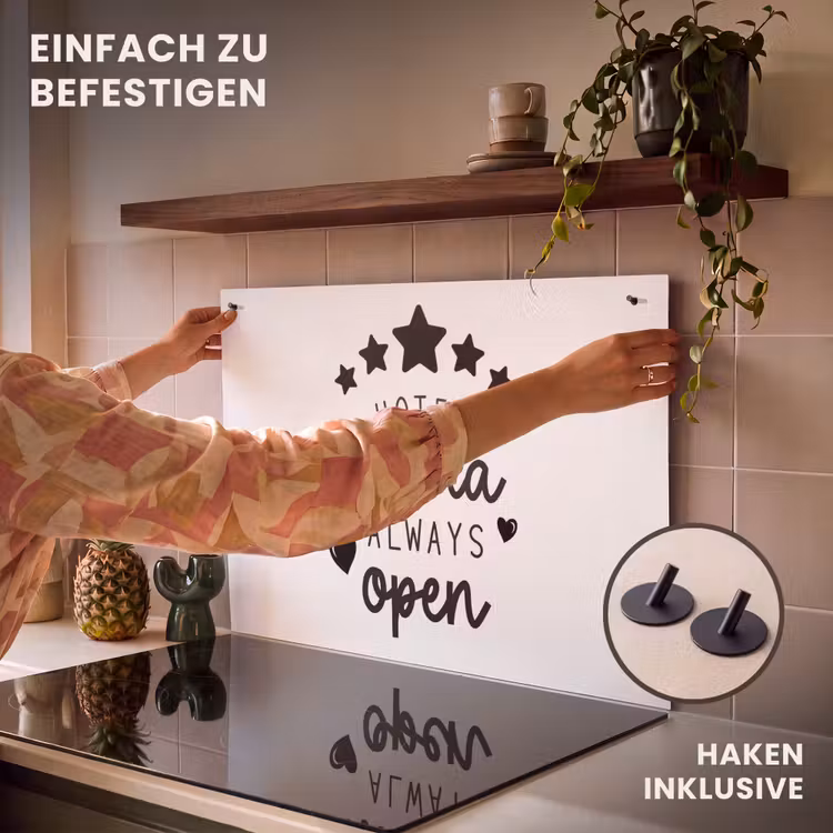 2-in-1 Herdabdeckplatte & Spritzschutz - Sprichwörter - Hotel Mama immer offen - Mama - Zitate - Spreuken - Hotel mama always open - Mama - Quotes Inductie beschemer met haakjes klein