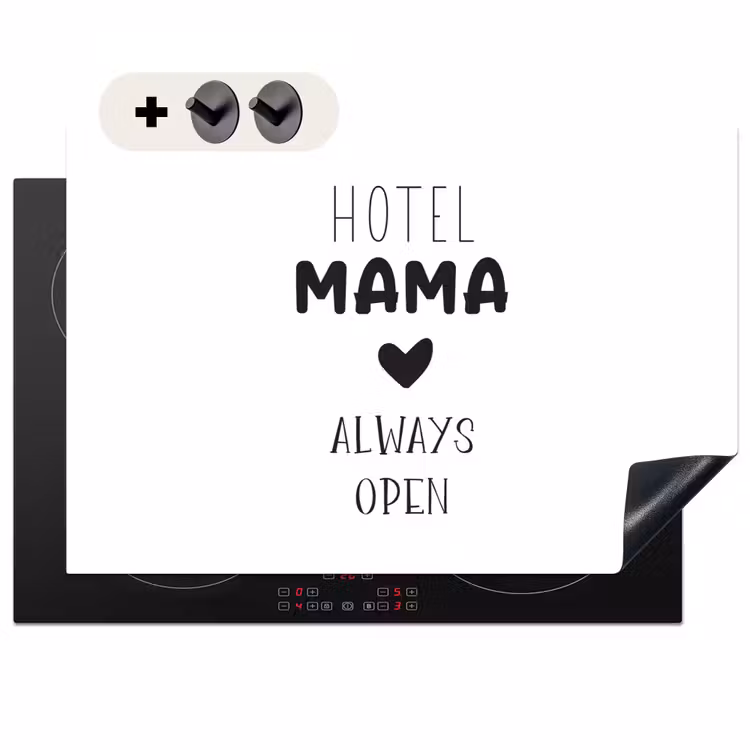 2-in-1 Herdabdeckplatte & Spritzschutz - Sprichwörter - Hotel Mama immer offen - Zitate - Mama - Spreuken - Hotel mama always open - Quotes - Mama Inductie beschemer met haakjes klein