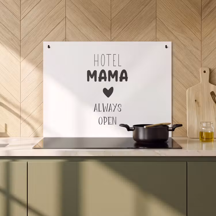 2-in-1 Herdabdeckplatte & Spritzschutz - Sprichwörter - Hotel Mama immer offen - Zitate - Mama - Spreuken - Hotel mama always open - Quotes - Mama Inductie beschemer met haakjes klein