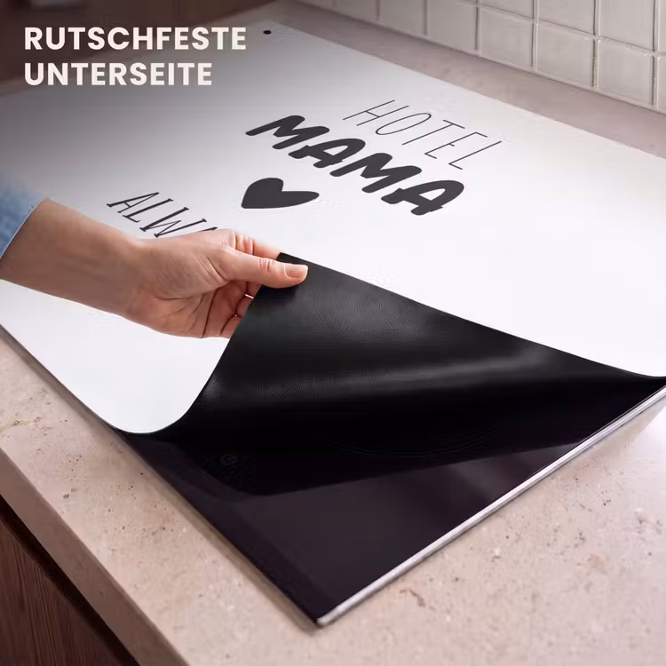 2-in-1 Herdabdeckplatte & Spritzschutz - Sprichwörter - Hotel Mama immer offen - Zitate - Mama - Spreuken - Hotel mama always open - Quotes - Mama Inductie beschemer met haakjes klein