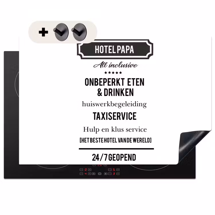 2-in-1 Herdabdeckplatte & Spritzschutz - Sprichwörter - Hotel Papa - Zitate - Vater - Spreuken - Hotel papa - Quotes - Vader Inductie beschemer met haakjes klein