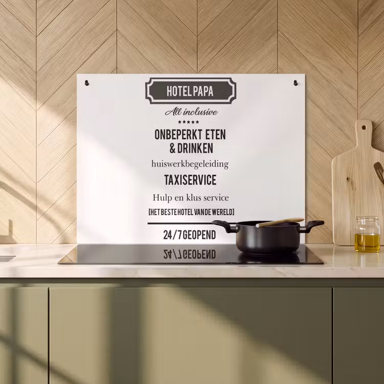 2-in-1 Herdabdeckplatte & Spritzschutz - Sprichwörter - Hotel Papa - Zitate - Vater - Spreuken - Hotel papa - Quotes - Vader Inductie beschemer met haakjes klein