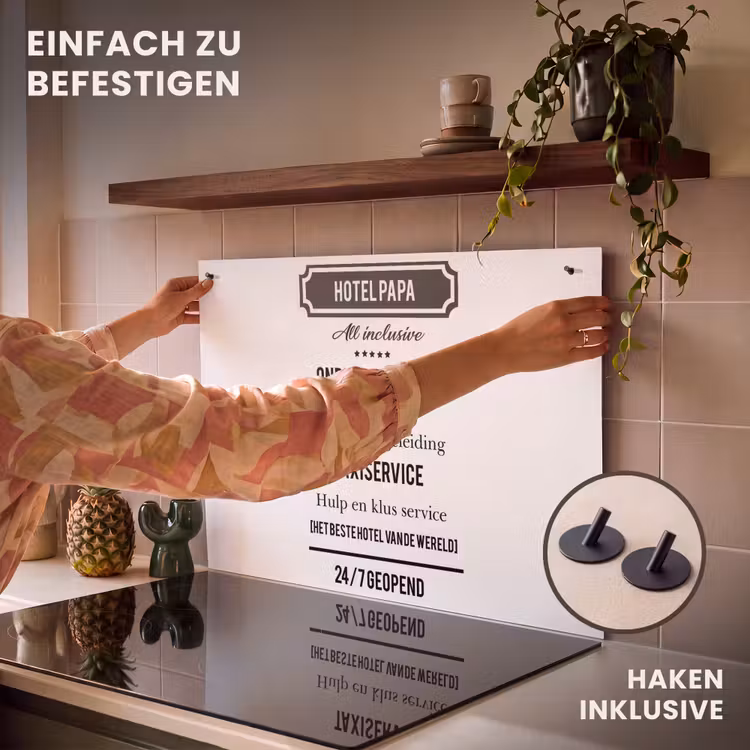2-in-1 Herdabdeckplatte & Spritzschutz - Sprichwörter - Hotel Papa - Zitate - Vater - Spreuken - Hotel papa - Quotes - Vader Inductie beschemer met haakjes klein