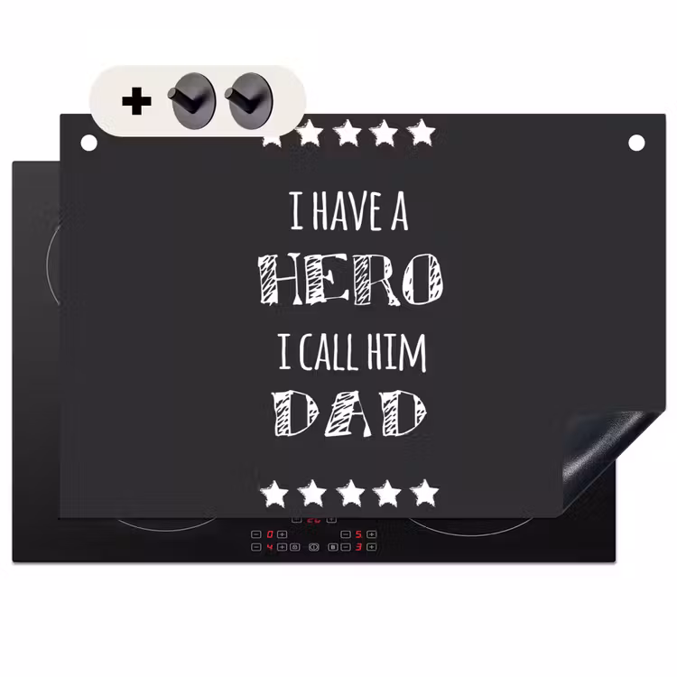2-in-1 Herdabdeckplatte & Spritzschutz - Sprichwörter - Ich habe einen Helden, ich nenne ihn Papa - Zitate - Vater - Spreuken - I have a hero I call him dad - Quotes - Vader Inductie beschemer met haakjes klein