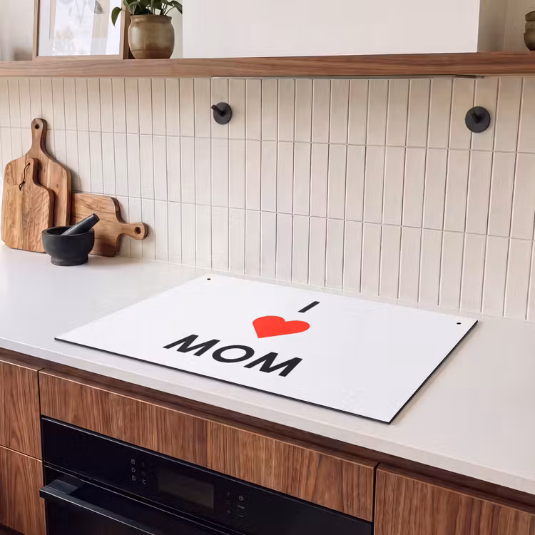 2-in-1 Herdabdeckplatte & Spritzschutz - Sprüche - Zitate Ich liebe Mama - Muttertag - Mama - Geschenk für die Mama - Spreuken - Quotes I Love Mom - Moederdag - Mama - Mama cadeau Inductie beschemer met haakjes klein