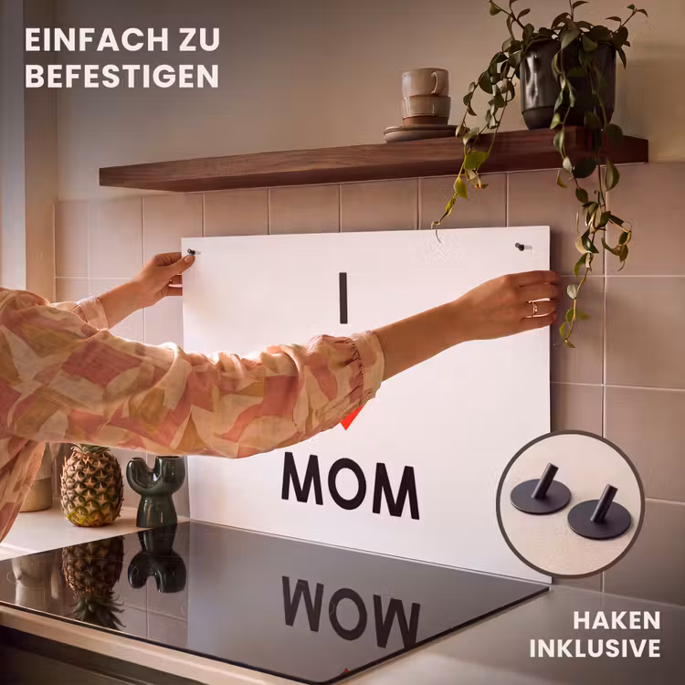 2-in-1 Herdabdeckplatte & Spritzschutz - Sprüche - Zitate Ich liebe Mama - Muttertag - Mama - Geschenk für die Mama - Spreuken - Quotes I Love Mom - Moederdag - Mama - Mama cadeau Inductie beschemer met haakjes klein