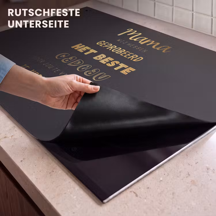 2-in-1 Herdabdeckplatte & Spritzschutz - Sprüche - Zitate Mum Du hast uns schon - Mutter - Muttertagsgeschenk für Mutti - Gold - Spreuken - Quotes Mama Je Hebt Ons Al - Moeder - Moederdag cadeau voor mama - Goud Inductie beschemer met haakjes klein
