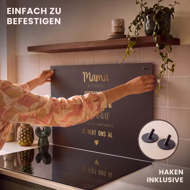 2-in-1 Herdabdeckplatte & Spritzschutz - Sprüche - Zitate Mum Du hast uns schon - Mutter - Muttertagsgeschenk für Mutti - Gold - Spreuken - Quotes Mama Je Hebt Ons Al - Moeder - Moederdag cadeau voor mama - Goud Inductie beschemer met haakjes klein