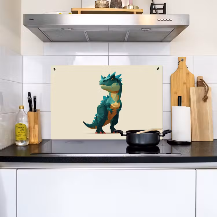 2-in-1 Herdabdeckplatte & Spritzschutz - Stacheln - Dino - Blau - Muskulös - Stekels - Dino - Blauw - Gespierd Inductie beschemer met haakjes klein