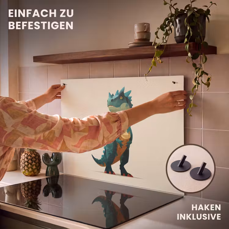 2-in-1 Herdabdeckplatte & Spritzschutz - Stacheln - Dino - Blau - Muskulös - Stekels - Dino - Blauw - Gespierd Inductie beschemer met haakjes klein