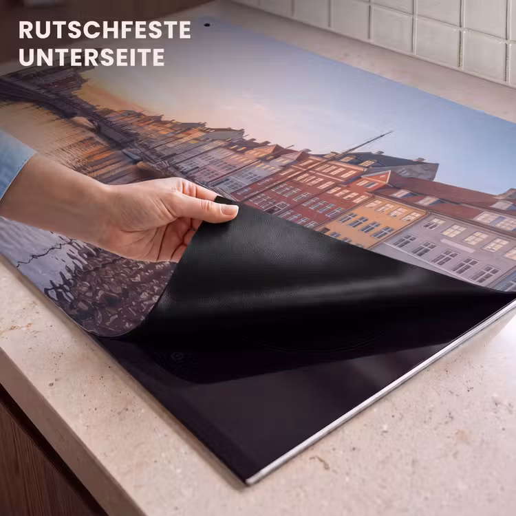 Stad - Gracht - Zonsondergang - Klassiek - Kleurrijk Inductie beschemer met haakjes klein -ky-onderkant-de