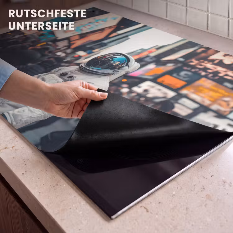 2-in-1 Herdabdeckplatte & Spritzschutz - Stadt - Menschen - Astronaut - Weiß - Stad - Mensen - Astronaut - Wit Inductie beschemer met haakjes klein