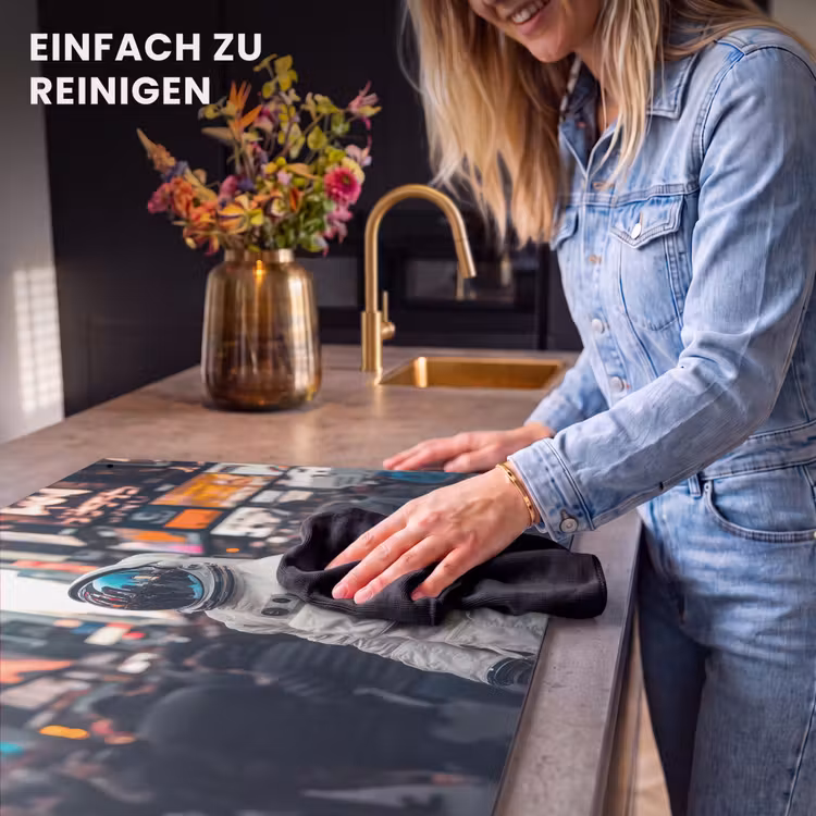 2-in-1 Herdabdeckplatte & Spritzschutz - Stadt - Menschen - Astronaut - Weiß - Stad - Mensen - Astronaut - Wit Inductie beschemer met haakjes klein