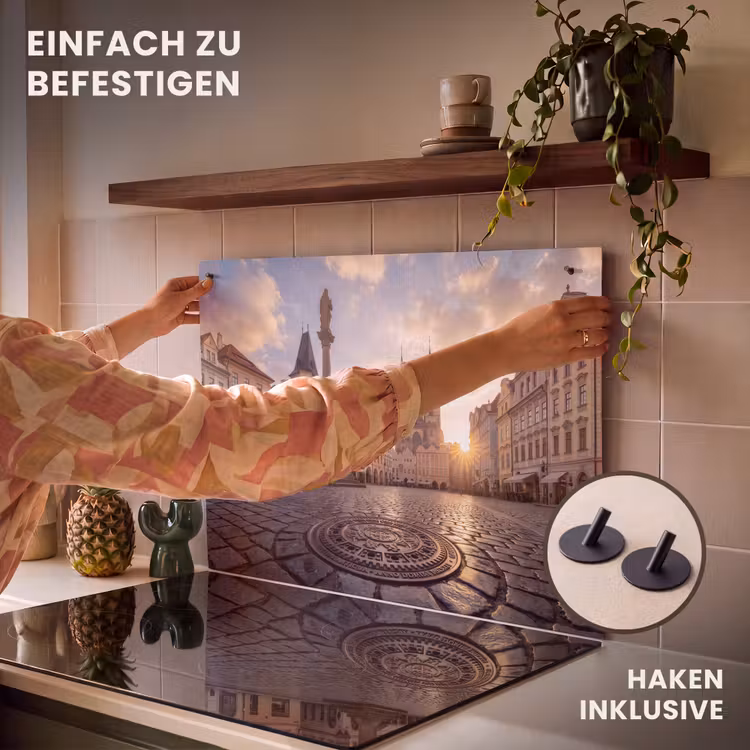 Stad - Praag - Ochtend - Architectuur - Goud Inductie beschemer met haakjes klein -ky-ophangen-de