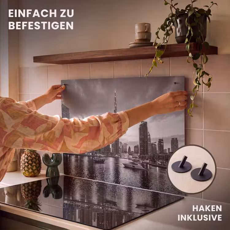 Stad - Skyline - Architectuur - Avond - Zwart-wit Inductie beschemer met haakjes klein -ky-ophangen-de