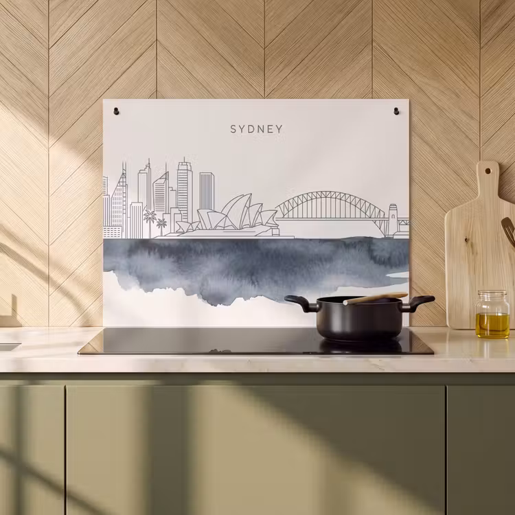 Stad - Skyline - Architectuur - Minimalistisch - Blauw Inductie beschemer met haakjes klein -sfeer2