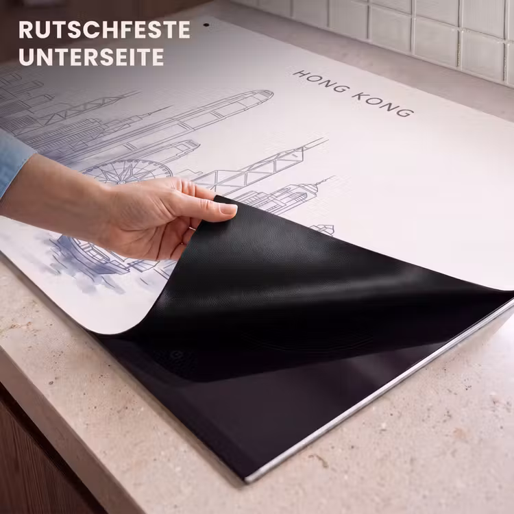 Stad - Skyline - Water - Lijntekening - Blauw Inductie beschemer met haakjes klein -ky-onderkant-de