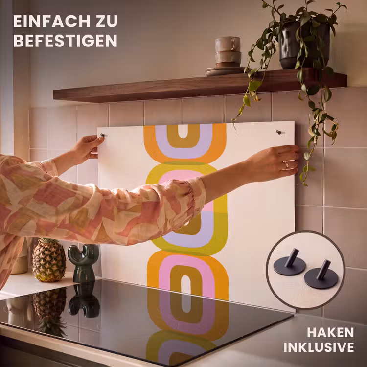 2-in-1 Herdabdeckplatte & Spritzschutz - Stapeln - Formen - Orange - Stapel - Vormen - Geblokt - Oranje Inductie beschemer met haakjes klein