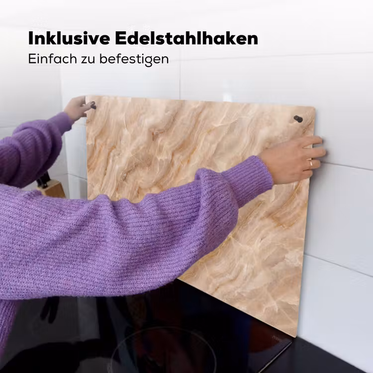 Steen - Ader - Natuur - Modern - Beige Inductie beschemer met haakjes klein -ky-ophangen-de