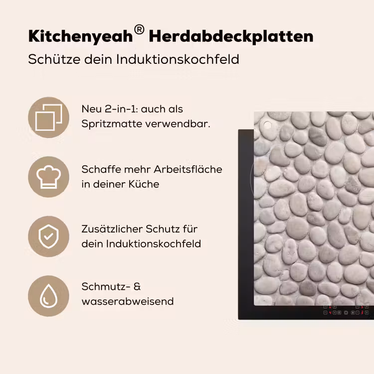 Steen - Kiezel - Natuur - Minimalistisch - Beige Inductie beschemer met haakjes klein -ky-usp-de