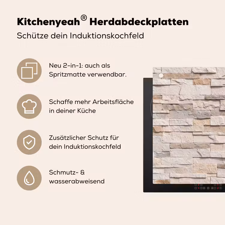 Steen - Muur - Textuur - Rustiek - Beige Inductie beschemer met haakjes klein -ky-usp-de
